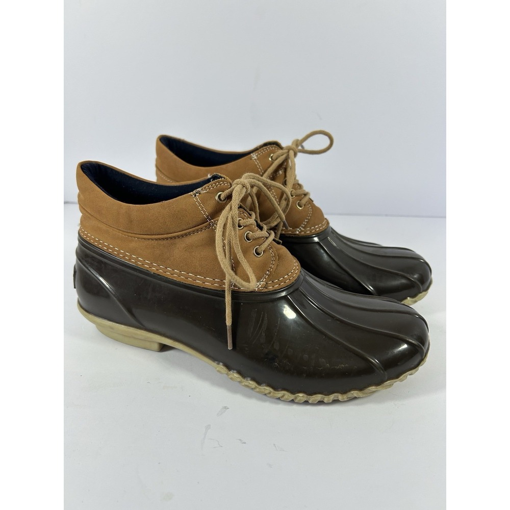 Tommy Hilfiger Womens Duck Boots Tan‎ Brown Color Block Lace Up 9